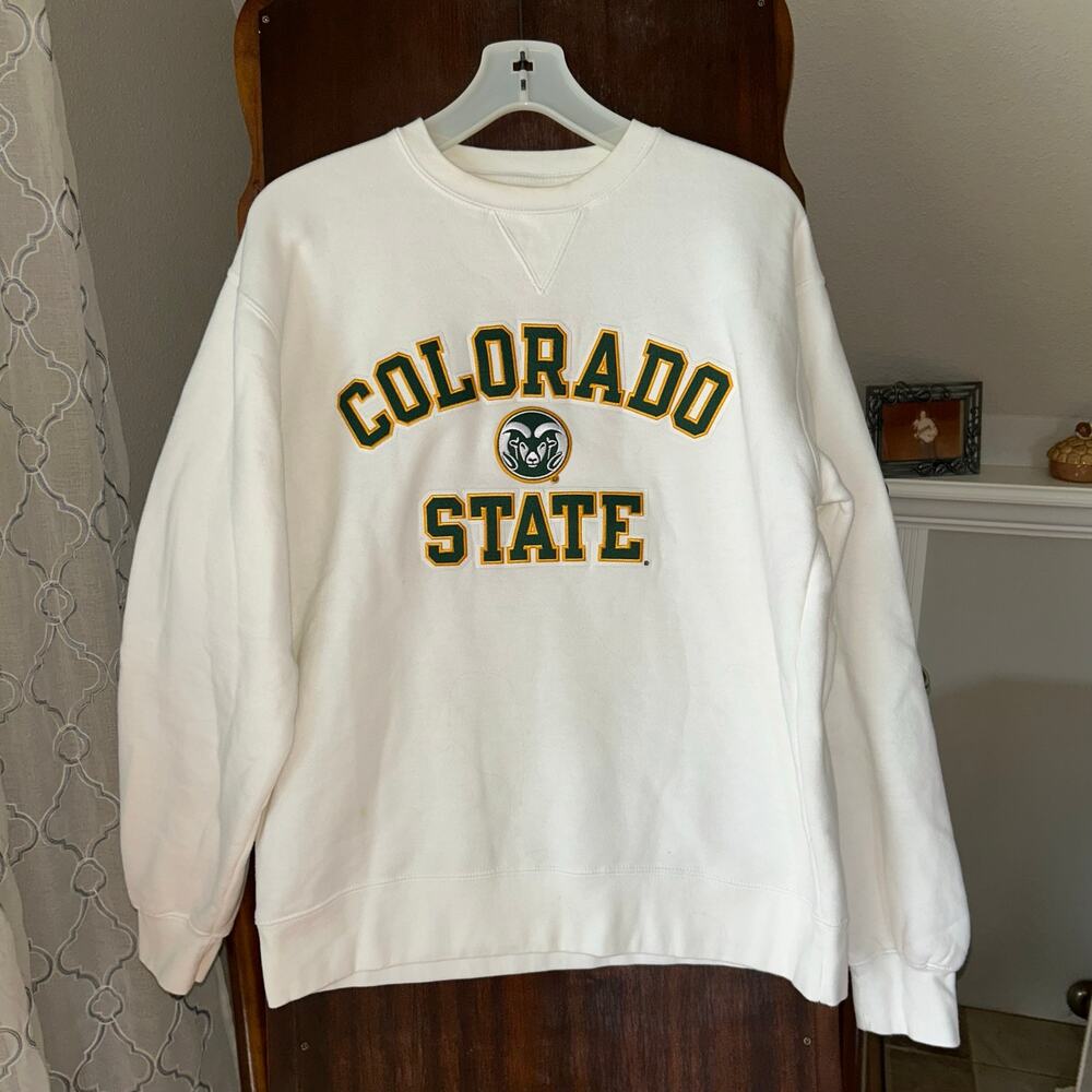 Vintage Gear Colorado State Rams Football White Crewneck Sweatshirt Size Medium